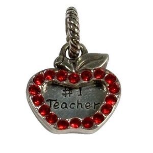 Brighton #1 Teacher Apple Charm Silver Red Swarovski Crystals Two Piece Retired